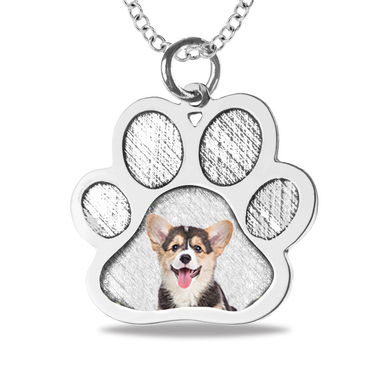 Paw Print Photo Pendant in White Gold image number null